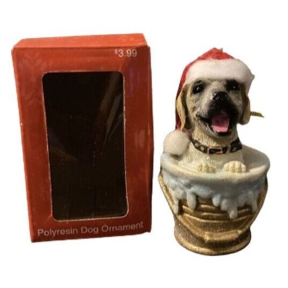 Merry Brite Labrador Retriever Christmas Dog Ornament Santa Hat Bucket NEW - Picture 3 of 6
